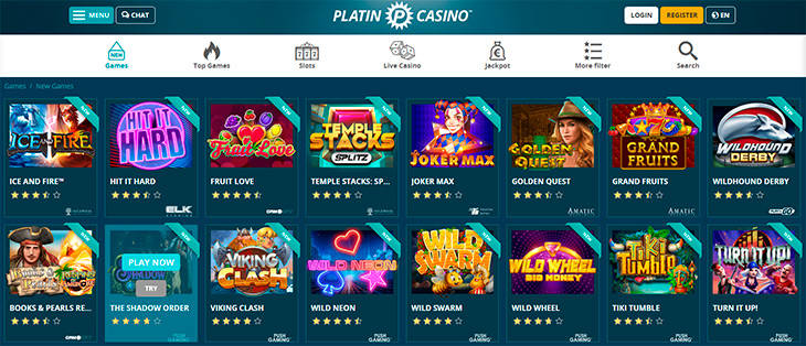 Platin Casino spelutbudet
